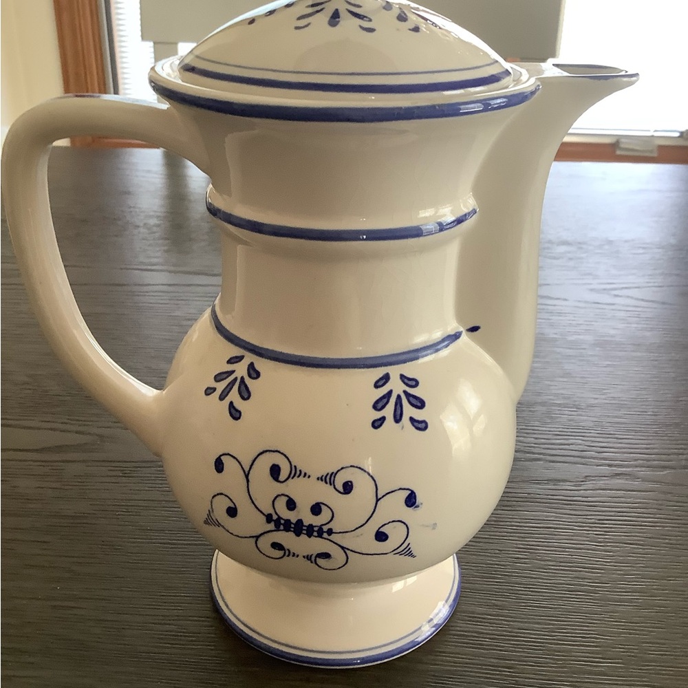 Vintage Style Coffee Pot with Blue and Yellow Floral Design - Picture 2 of 6